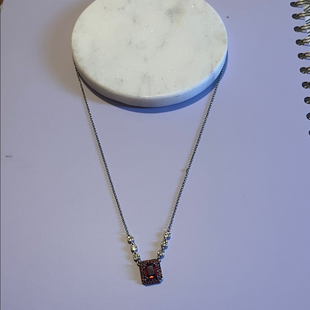 Elegant hematite July birthday Necklace with Red Gemstone
